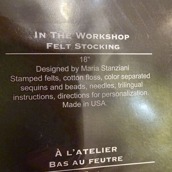 Bucilla Felt Applique Stocking Kit IN THE WORKSHOP 86165 Sealed Stanziani Toys - Picture 4 of 5